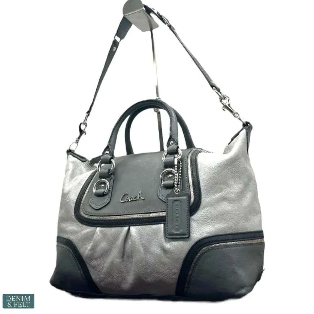 Coach Leather‎ Satchel Gray & Black Tote Bag with Pink Lining & Top Handles